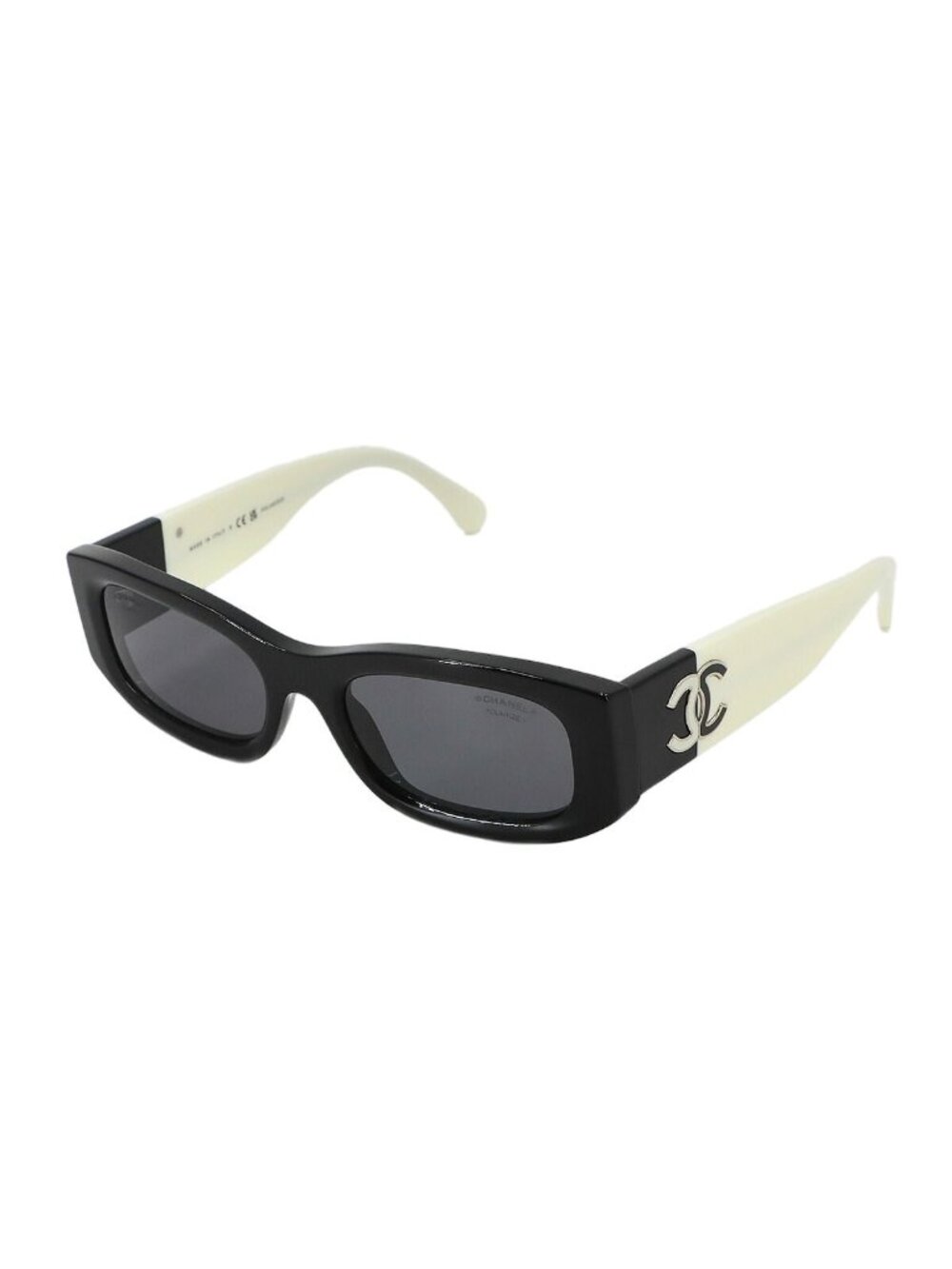Chanel CC Logo Sunglasses Black White Rectangle Silver Eyewear